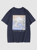 Sea Waves Slogan Print Graphic T-shirt S Deep blue