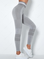 Seamless High Waist Striped Sports Yoga Leggings L Light gray