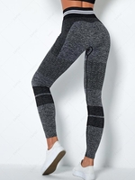 Seamless High Waist Striped Sports Yoga Leggings Xs Black
