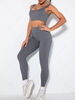 Seamless Knit Ridded Backless Yoga Sports Tank Top and Pants S Gray