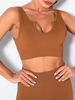 Seamless Knit Yoga Push Up Plunge Sports Bra L Coffee