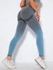 Seamless Ombre Color Wideband Waist Sports Yoga Leggings L Blue