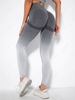 Seamless Ombre Color Wideband Waist Sports Yoga Leggings L Gray