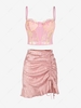 See-through Eyelash Lace Corset With Leopard Jacquard Satin Cinched Skirt Light pink