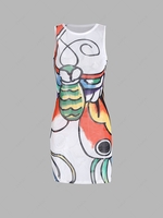 See Through Mesh Abstract Print Mini Bodycon Dress M Multi a