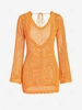 See Thru Backless Openwork Knitted Mini Dress L Orange