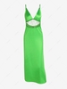 See Thru Lace Insert Backless Midi Dress S Green