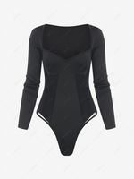 See Thru Lace Insert Sweetheart Bodysuit L Black