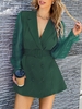 See Thru Mesh Poet Sleeve Belted Blazer M Deep green