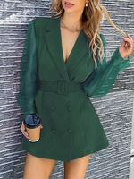 See Thru Mesh Poet Sleeve Belted Blazer M Deep green