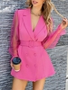 See Thru Mesh Poet Sleeve Belted Blazer M Light pink
