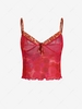 See Thru Mesh Rose Print Bowknot Crop Camisole L Red
