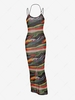 See Thru Mesh Swirl Print Slit Bodycon Dress M Multi a