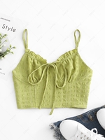 Seersucker Smocked Frilled Cami Bralette Top M Green