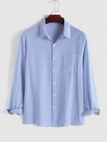 Seersucker Stripes Front Pocket Shirt L Blue