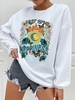 Self Love Sun Moon Floral Print Pullover Sweatshirt L White