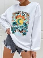 Self Love Sun Moon Floral Print Pullover Sweatshirt Xxl White