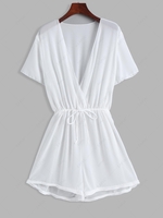 Semi-sheer Chiffon Drawstring Cover Up Romper S White