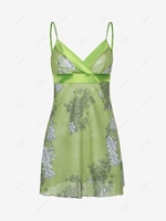 Semi-sheer Chiffon Tie Back Silky Floral Cami Dress L Green