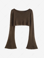 Semi-sheer Flare Sleeve Cropped Knitwear M Deep coffee