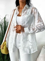 Semi Sheer Jacquard Front Pocket Shirt M White