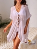 Semi-sheer Lace Trim Tie Front Cover Up Top S White