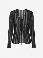Semi Sheer Lace Up Front Knitwear M Black