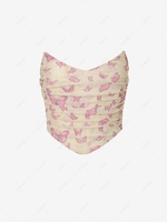 Semi-sheer Mesh Butterfly Boning Tube Top L Light coffee
