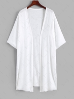 Semi Sheer Slit Open Front Kimono Cover Up Top White