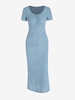 Semi-sheer Textured Button Midi Dress L Light blue