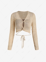 Semi Sheer Twisted Tie Floss Top with Cami Top L Light coffee