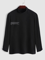 Sentence Pattern High Neck Long Sleeves T-shirt L Black