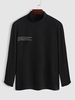 Sentence Pattern High Neck Long Sleeves T-shirt Xl Black