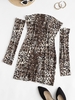 Separate Sleeve Leopard Slinky Dress M Coffee