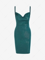 Sequined Cowl Front Cami Bodycon Dress L Green