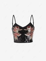 Sequined Goldfish Crop Camisole Black