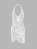 Sequined Halter Slit Ruched Dress S Silver