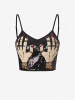Sequined Hands Crop Camisole M Black