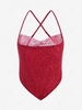 Sequined Mesh Cross Cami Napkin Top S Red