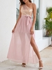 Sequined One Shoulder Belted Slit Maxi Dress L Light pink