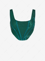 Sequined Piping Corset-style Tank Top S Deep green