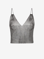 Sequined Rhinestones Chainmail Cami Top L Black