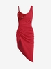 Sequined Ruched Asymmetric Dress L Red