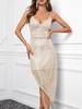 Sequined Sparkle Party Asymmetrical Midi Dress Xl Golden