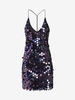 Sequined Y Line Back Club Dress L Black