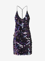 Sequined Y Line Back Club Dress S Black