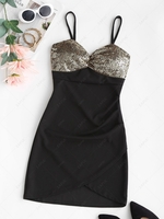 Sequins Ruched Front Slinky Dress M Black