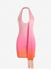 Sexy Backless Plunging Neck Halter Sash Ombre Bodycon Mini Dress S Multi a