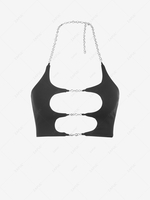 Sexy Halter Cutout Chains Tank Top M Black
