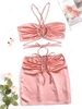 Sheeny Lace-up Crop Top and Ruched Skirt Set Xs Light pink